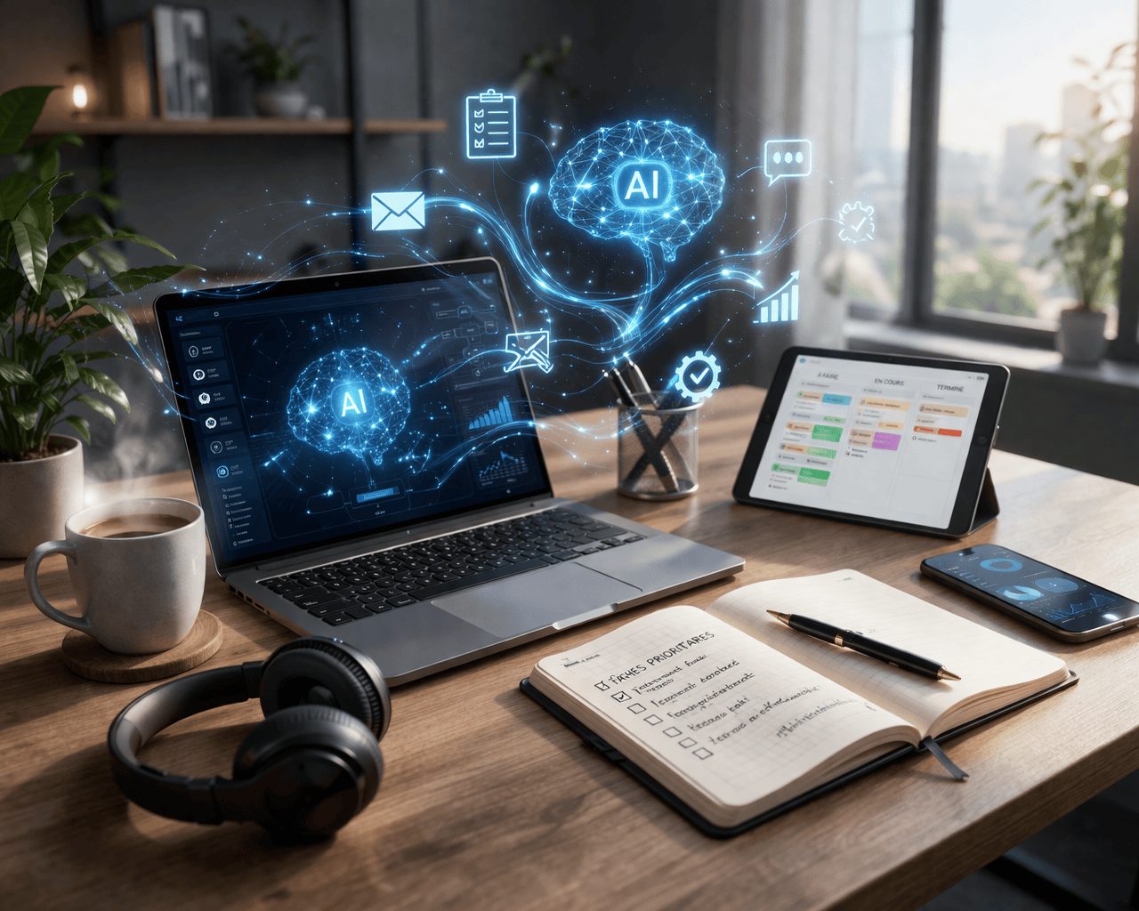 Espace de travail moderne et futuriste